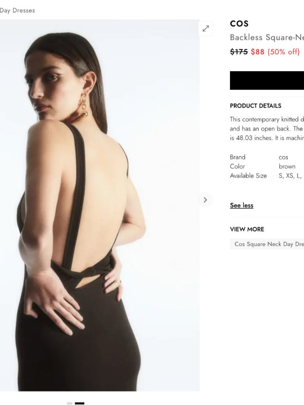 Cos backless square-neck knitted dress NWT